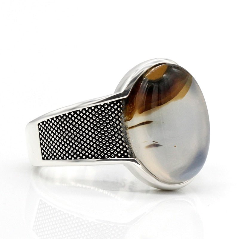 White Marbled Onyx in S925 Silver Ring - Ideal Place Market