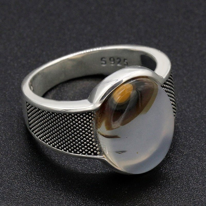 White Marbled Onyx in S925 Silver Ring - Ideal Place Market