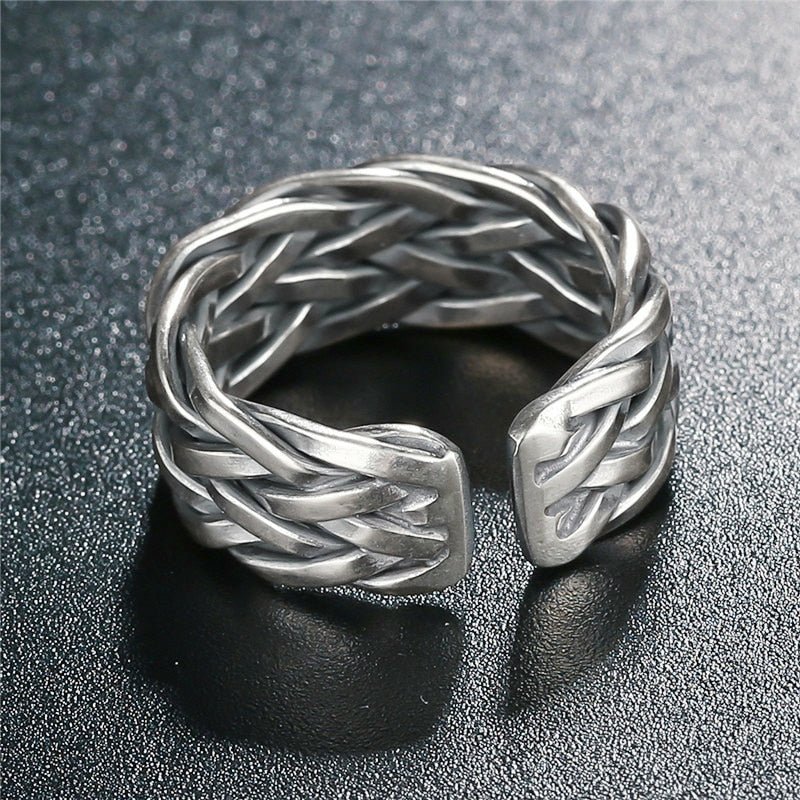 Wide 925 Silver Braided Adjustable Ring - Ideal Place Market