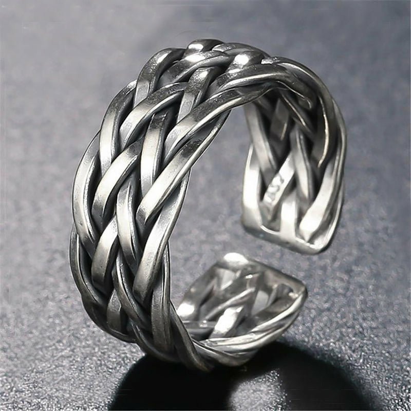 Wide 925 Silver Braided Adjustable Ring - Ideal Place Market