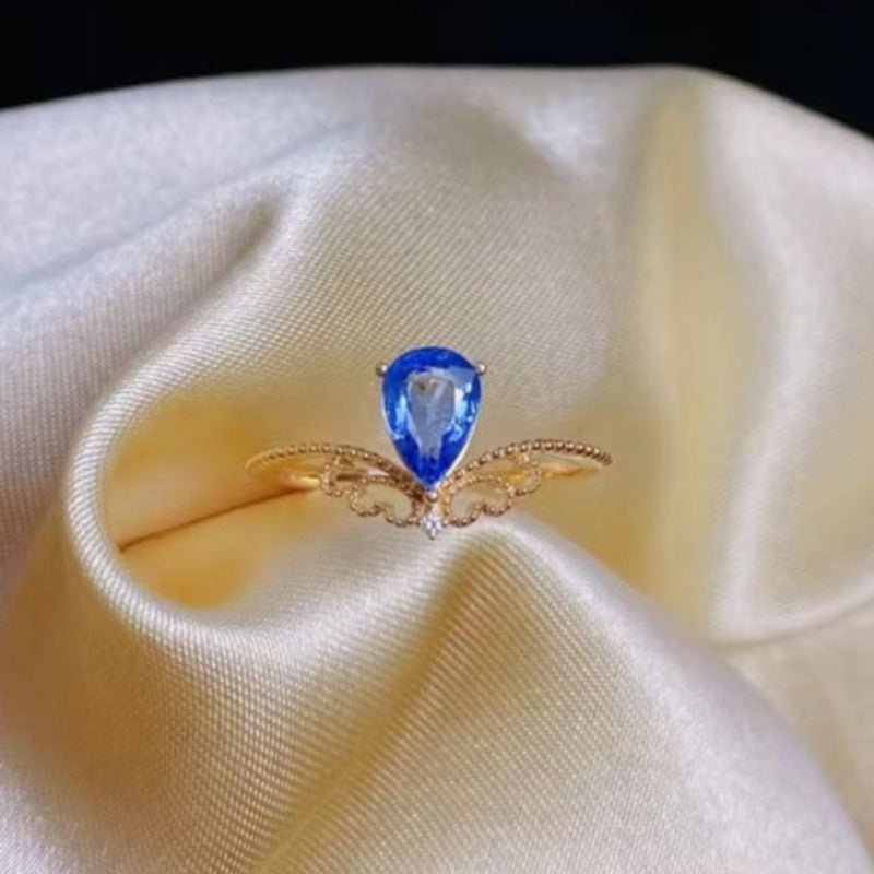 Women's Delicate 18k Natural Blue Sapphire Crown Ring - Ideal Place Market