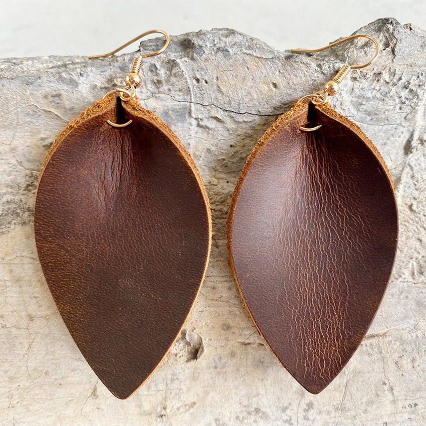 Women's Leather Leaf Drop Earrings - Ideal Place Market