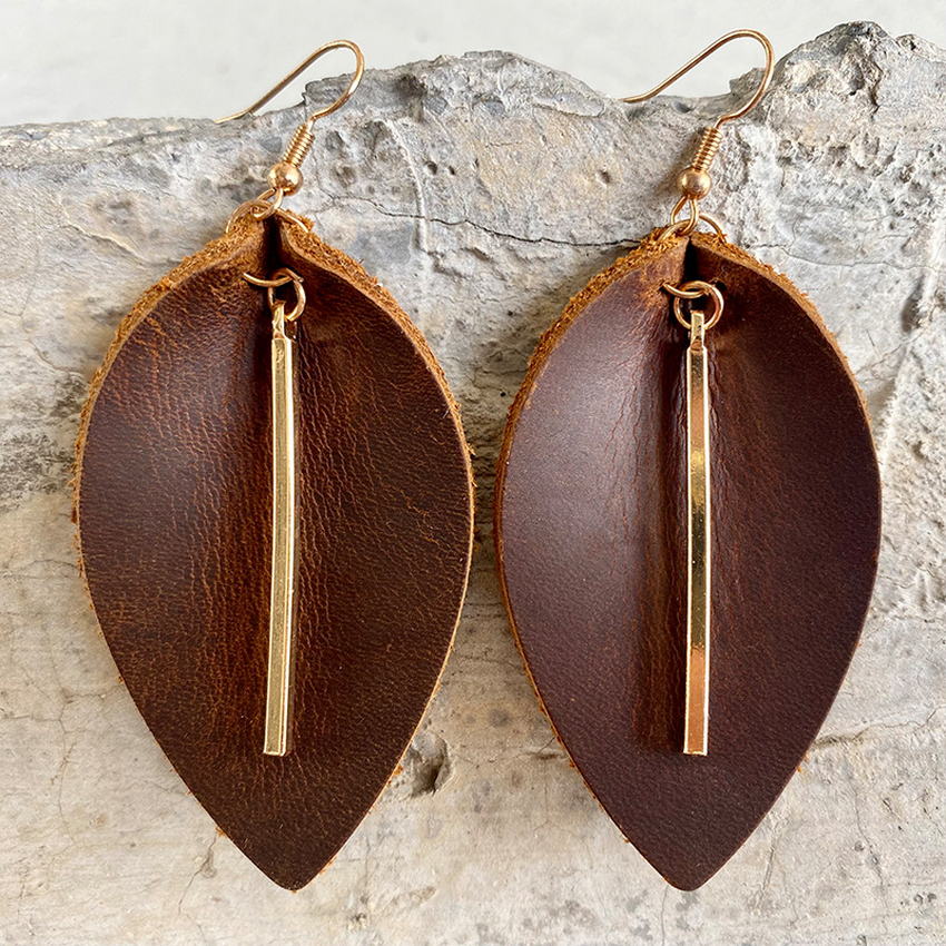 Women's Leather Leaf Drop Earrings - Ideal Place Market