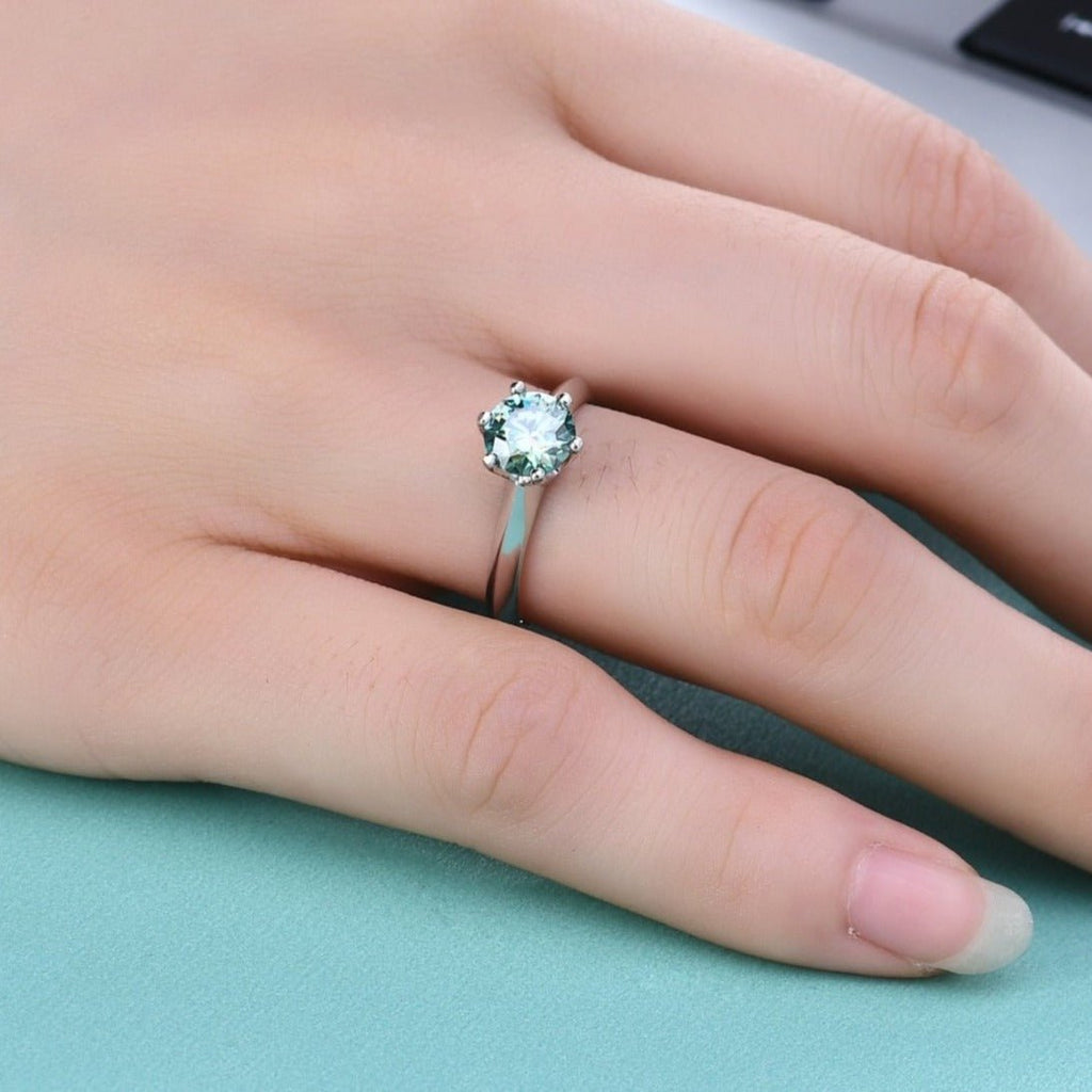 Women's Sea Green Moissanite Ring 0.5-3ct in 10k, 14k, or 18k - Ideal Place Market
